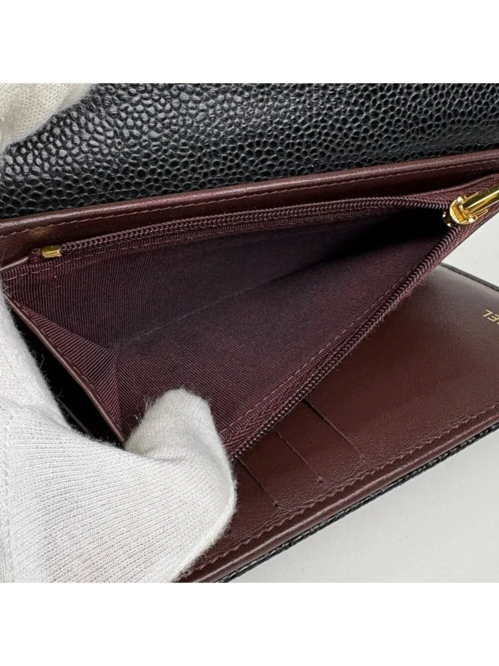 Chanel Trifold Wallet CC Logo Caviar Leather Black